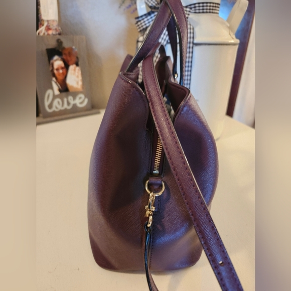 KATE SPADE NY SAFIANO LEATHER EVANGELIE LAUREL WAY SATCHEL-BURGUNDY 11.5×9.5 EUC - Picture 5 of 16